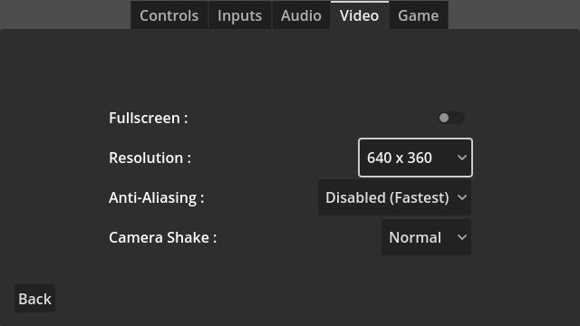 Video Options - Default